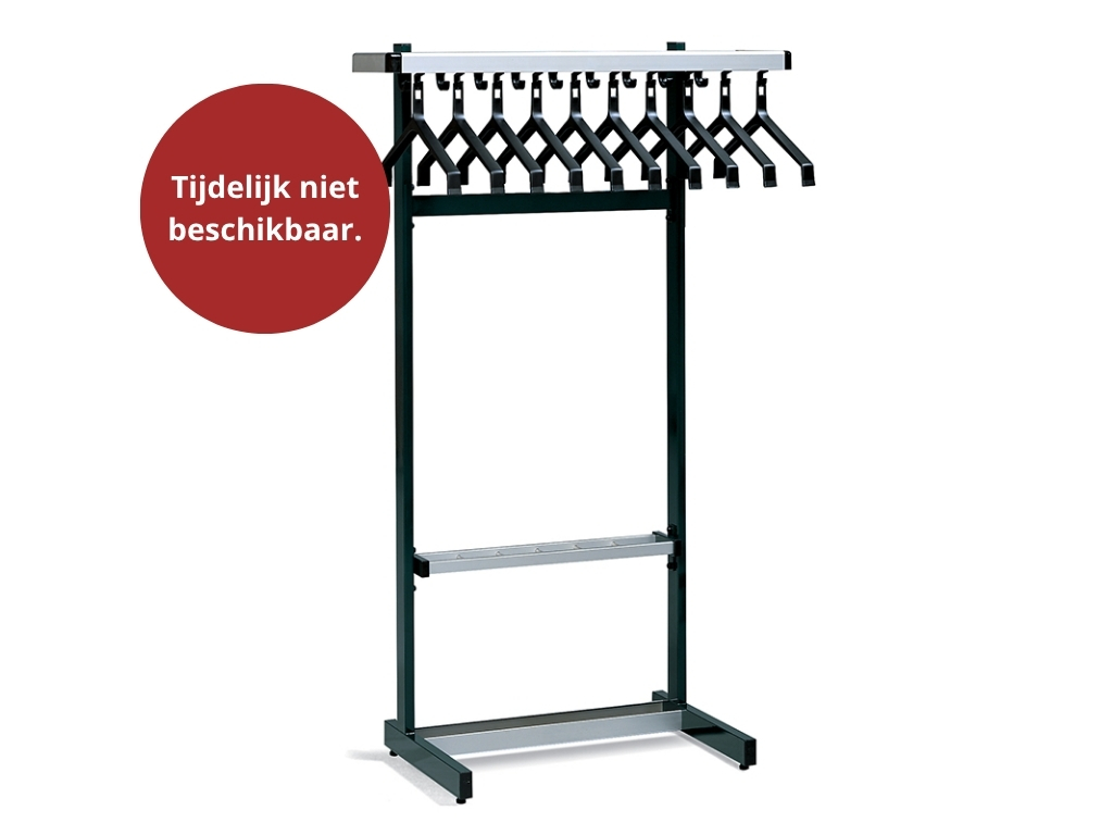 Enkelzijdig vrijstaand garderoberek met hoedenrek, kleerhangers en paraplustandaard