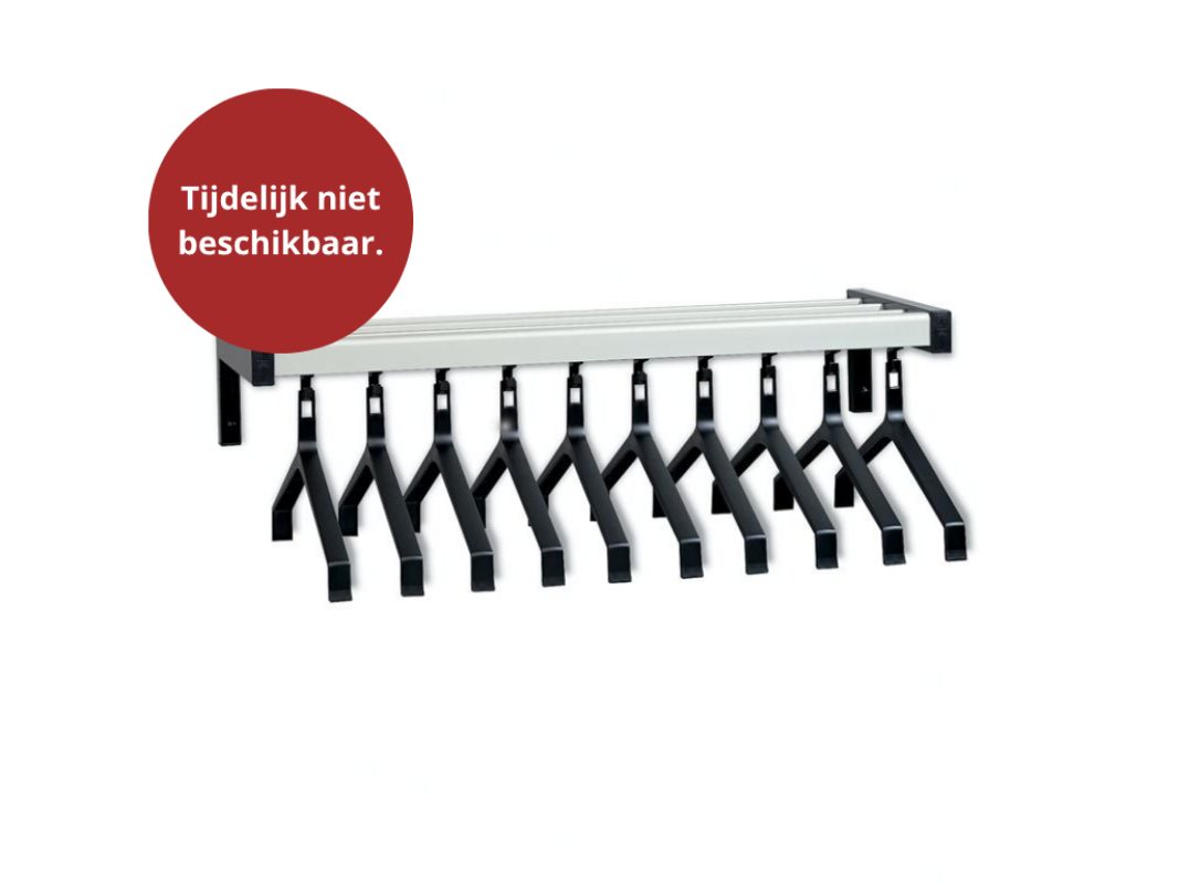 Wandgarderobe met rek en één rij kleerhangers